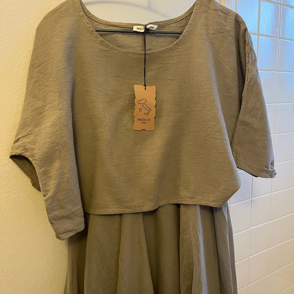 Two piece, olive/khaki Scoop Neck Dolman Sleeve Sundress made in Italy